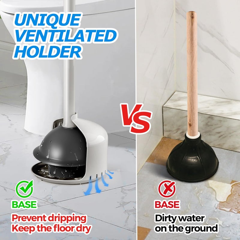 FORASTO Toilet Plunger with Holder,Plungers for Bathroom with Holder,Plunger with Cover,Bathroom Decor,Bathroom Accessories,Toilet Bowl Cleaners,Light Grey - Image 2